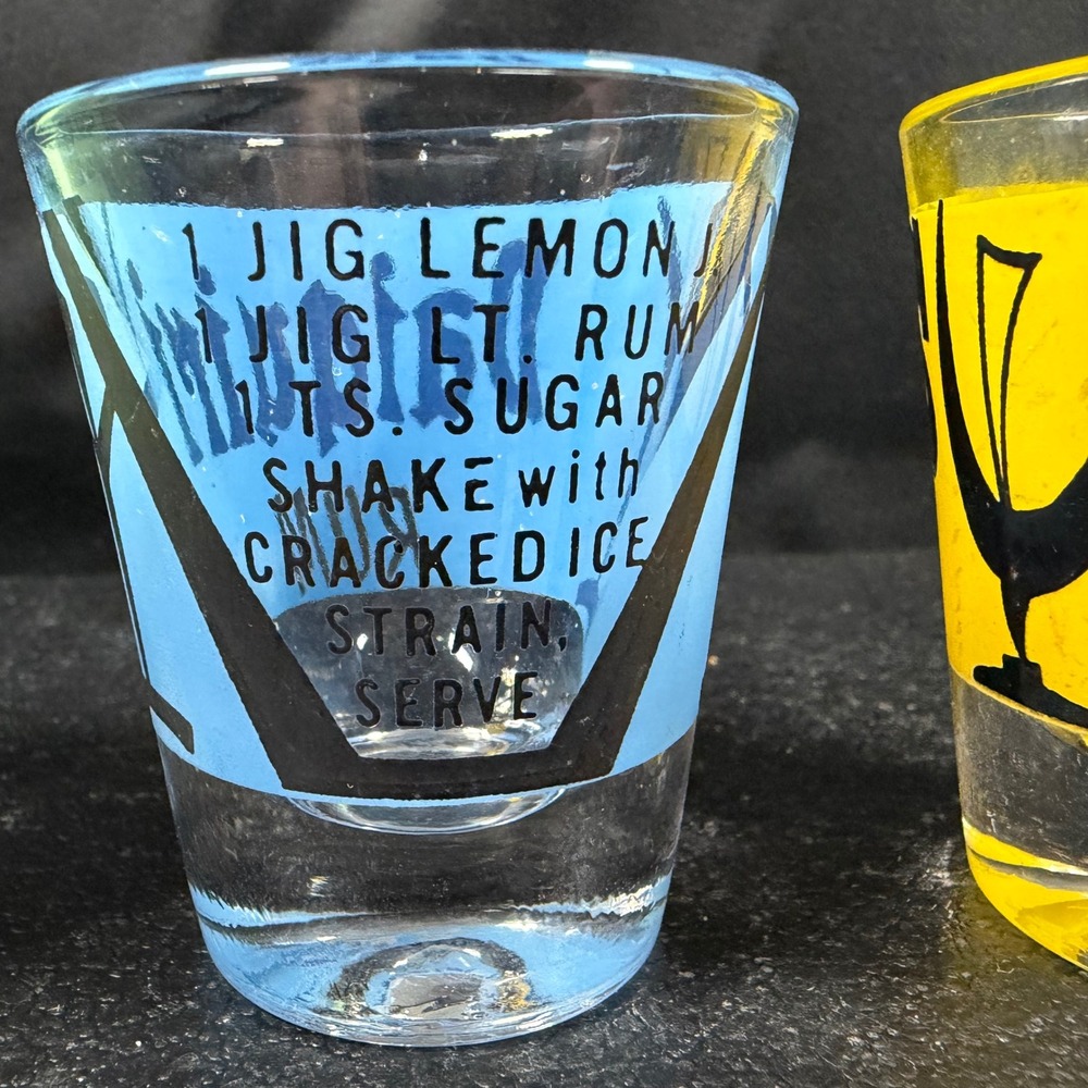 Vintage Mid-Century Modern Recipe Shot Glass Set Manhattan Daiquiri Sour 3pc - Picture 6 of 10